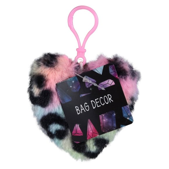 Neon Rainbow Leopard Furry Heart Clip - Picture 5 of 5